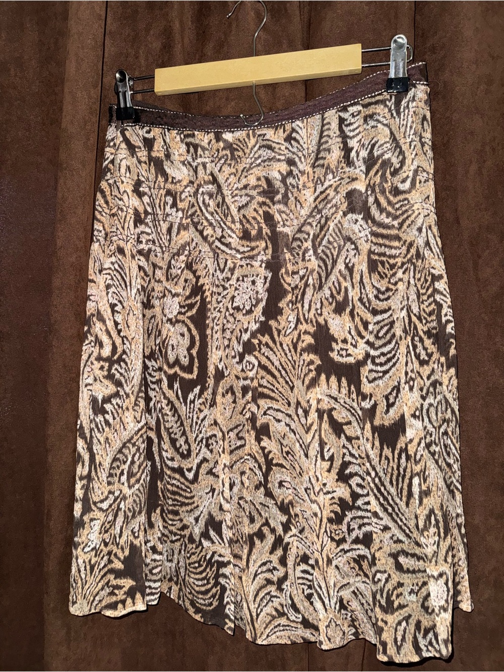 OSCAR DE LA RENTA Brown Paisley Pleated Silk Skirt - Picture 4 of 6